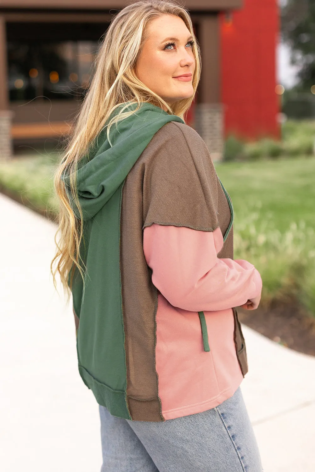 Breen Plus Size Colourblock Patchwork V Neck Hoodie sold by Beagle Boutique product image thumbnail 3
