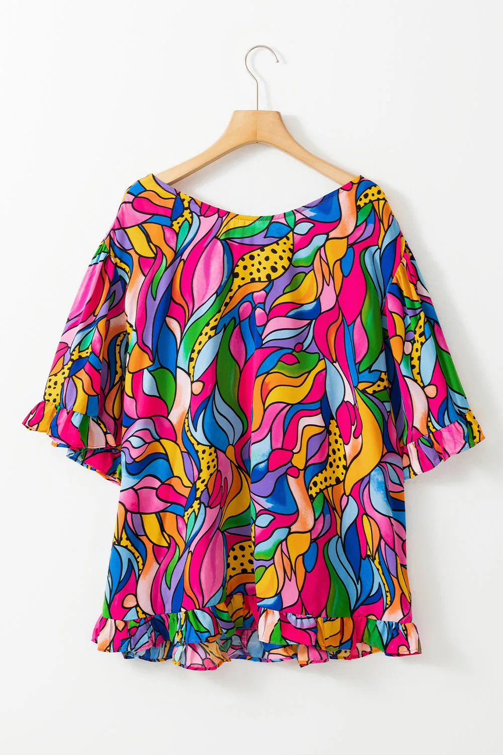 Rose Abstract Print Plus Size Frilly Trim Blouse sold by Beagle Boutique product image thumbnail 5
