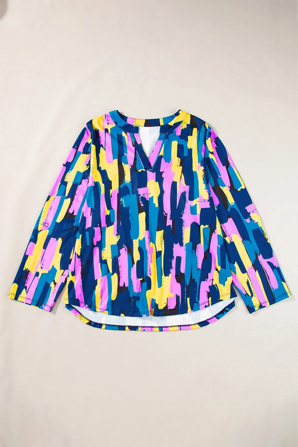 Blue Plus Size Brushstroke Print 3/4 Sleeve Blouse sold by Beagle Boutique product image thumbnail 4