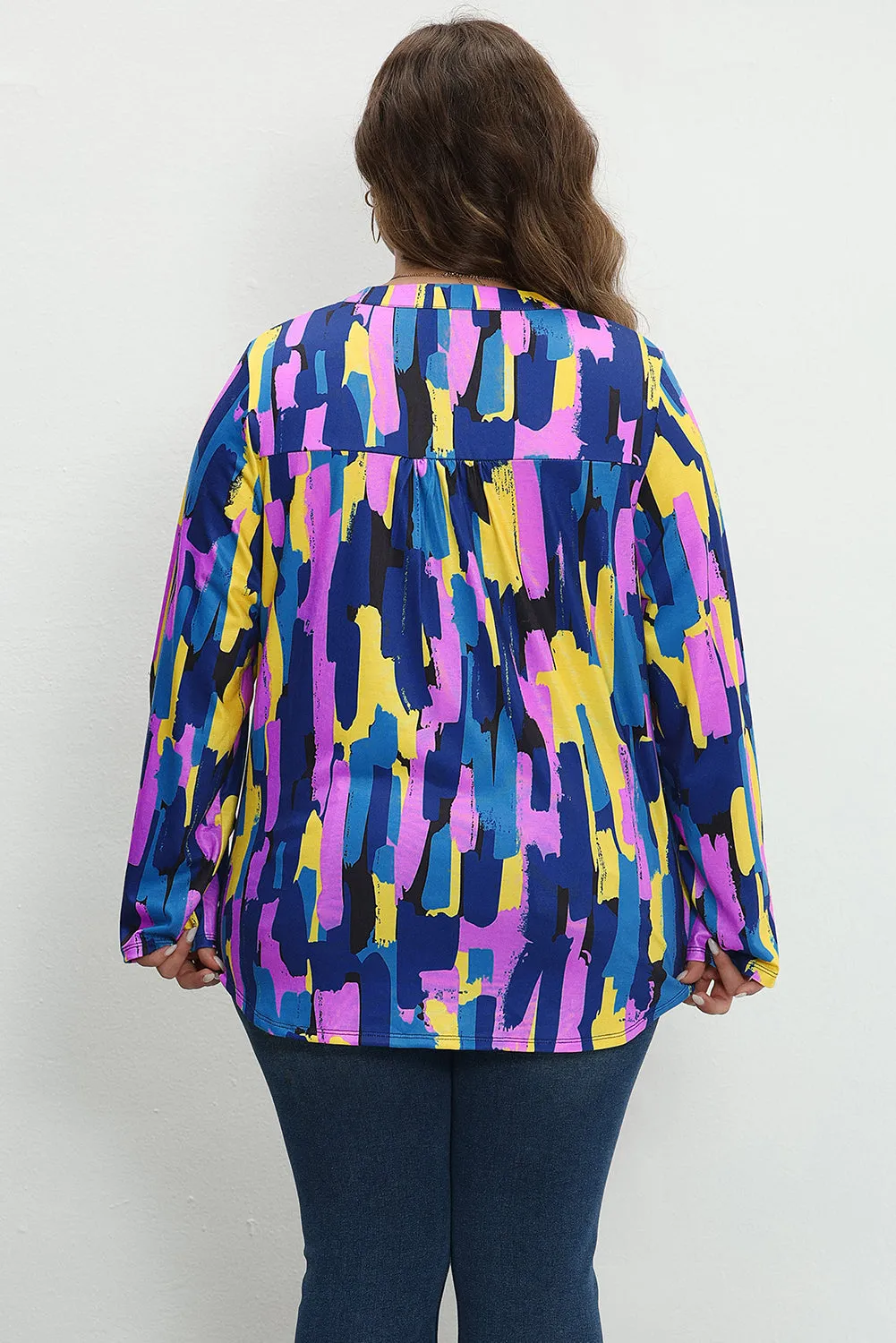 Blue Plus Size Brushstroke Print 3/4 Sleeve Blouse sold by Beagle Boutique product image thumbnail 2