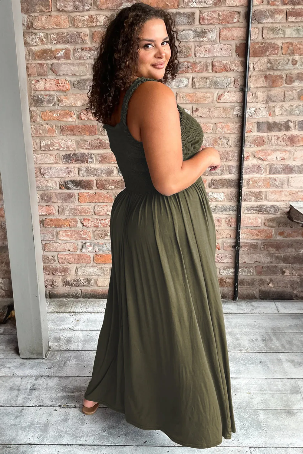 Jungle Green Shirred Bust Sleeveless Plus Size Maxi Dress sold by Beagle Boutique product image thumbnail 2