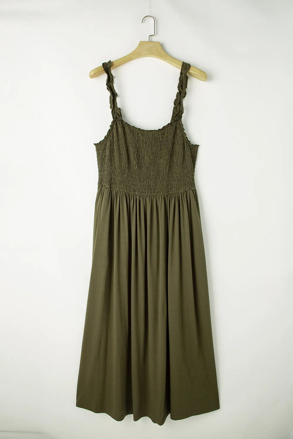 Jungle Green Shirred Bust Sleeveless Plus Size Maxi Dress sold by Beagle Boutique product image thumbnail 5