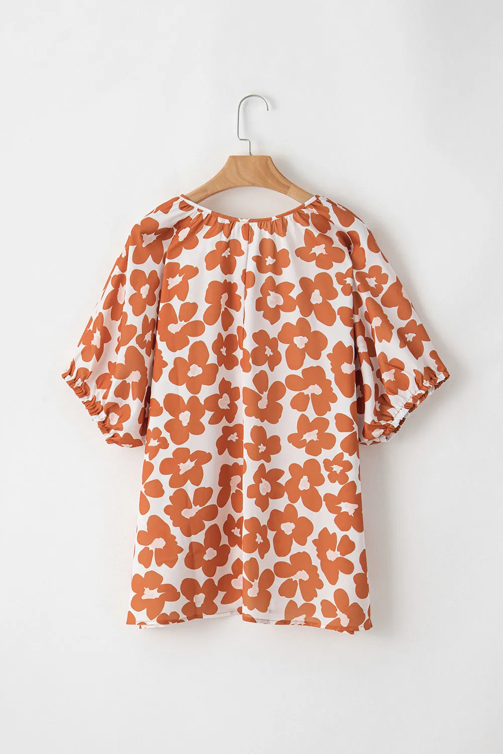 Orange Plus Size Floral Print Drawstring V Neck Short Sleeve Blouse sold by Beagle Boutique product image thumbnail 5