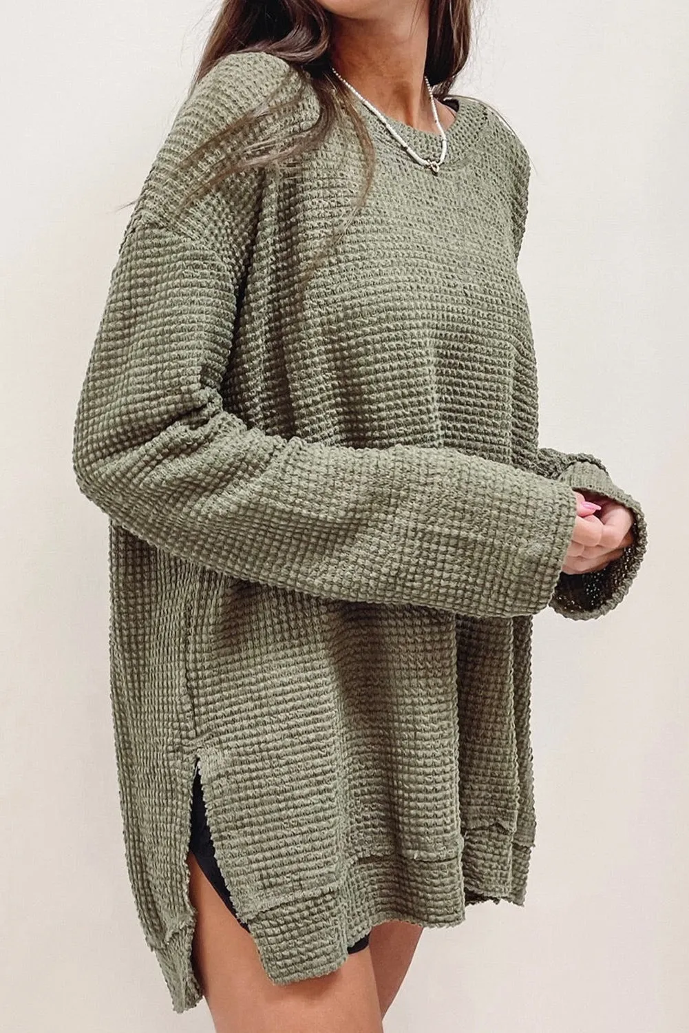 Moss Green Plus Size Textured Knit Long Sleeve Top sold by Beagle Boutique product image thumbnail 3
