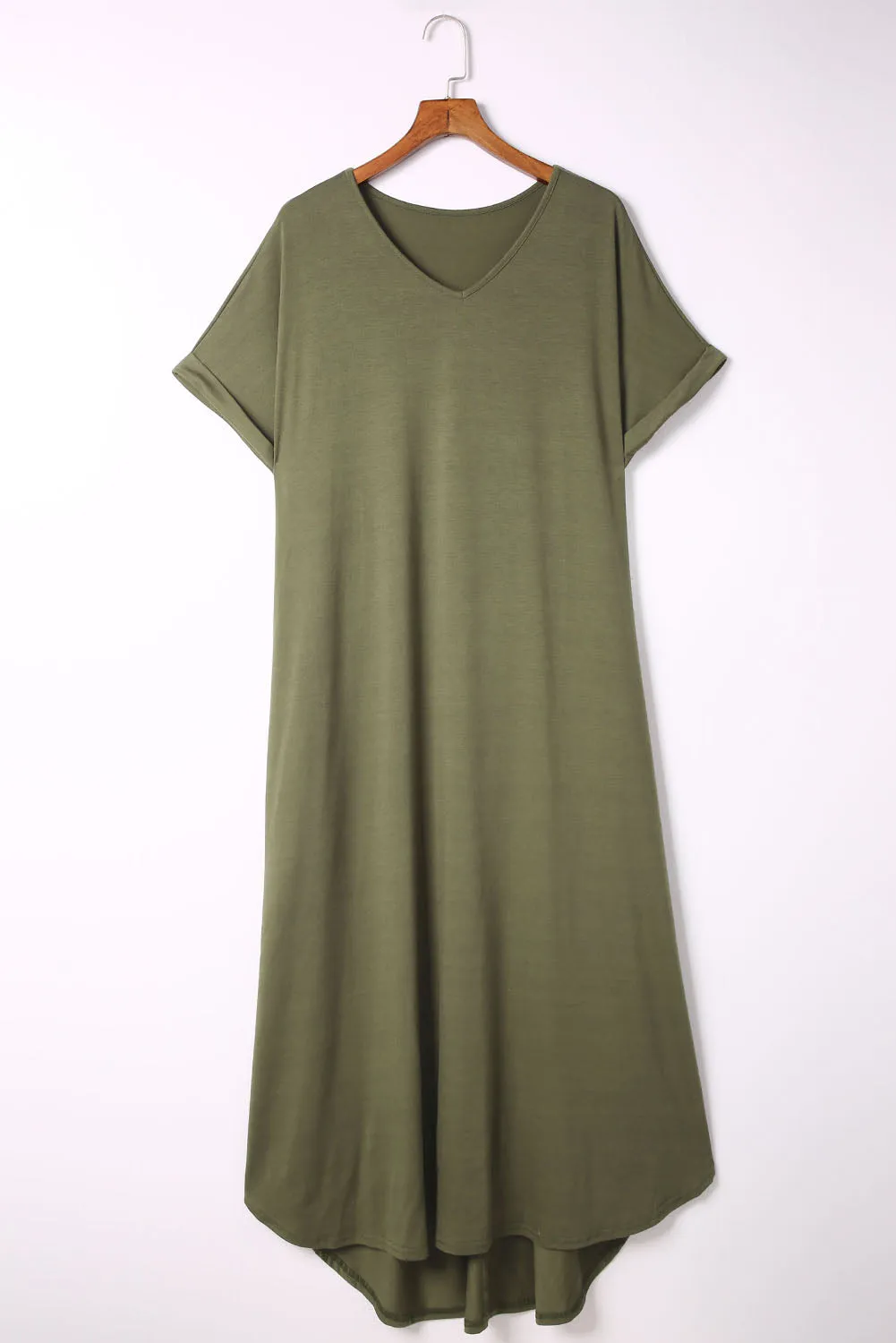Green Plus Size V Neck Rolled Cuffs Maxi Dress sold by Beagle Boutique product image thumbnail 4