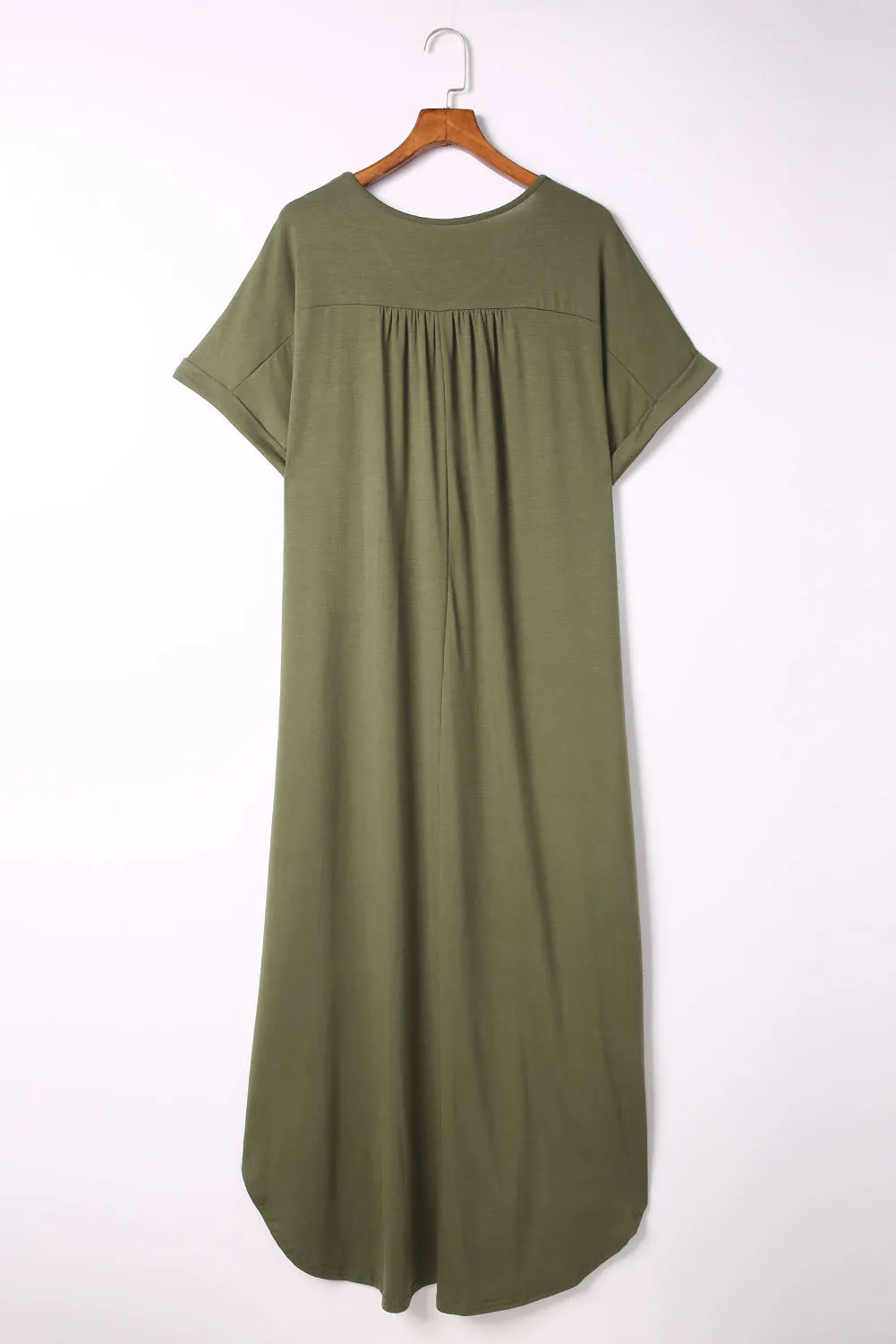 Green Plus Size V Neck Rolled Cuffs Maxi Dress sold by Beagle Boutique product image thumbnail 5