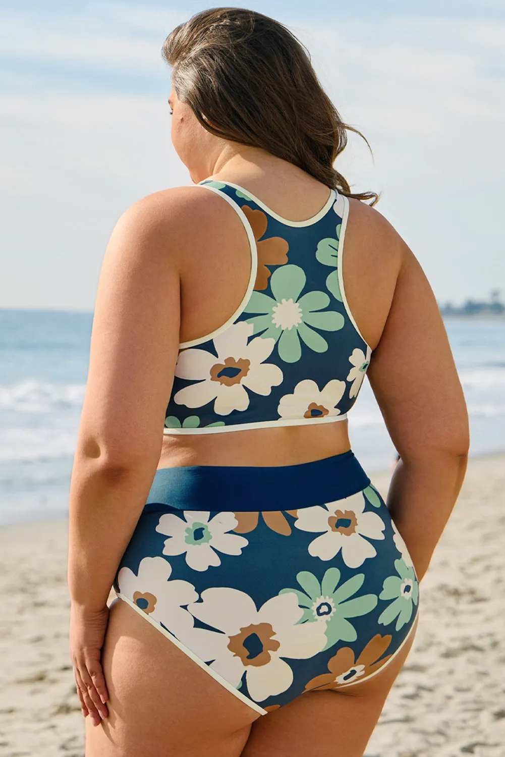 Green Floral Printed Zipped Plus Size Two Pieces Bikini sold by Beagle Boutique product image thumbnail 5