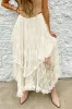 Beige Lace Cascading Tiered High Waist Maxi Skirt sold by Beagle Boutique