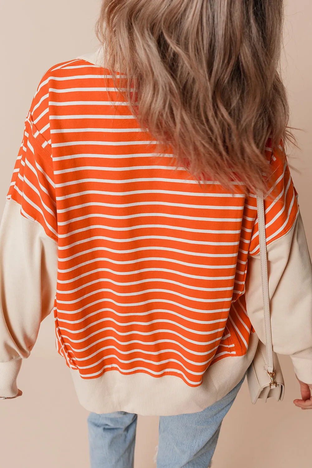 Orange Stripe Colour Block Loose Fit Collared Drop Shoulder Sweatshirt sold by Beagle Boutique product image thumbnail 2