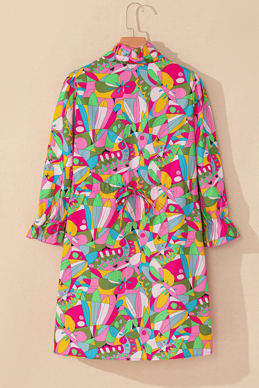 Pink Abstract Printed Lantern Sleeve Buttoned Mini Dress sold by Beagle Boutique product image thumbnail 5