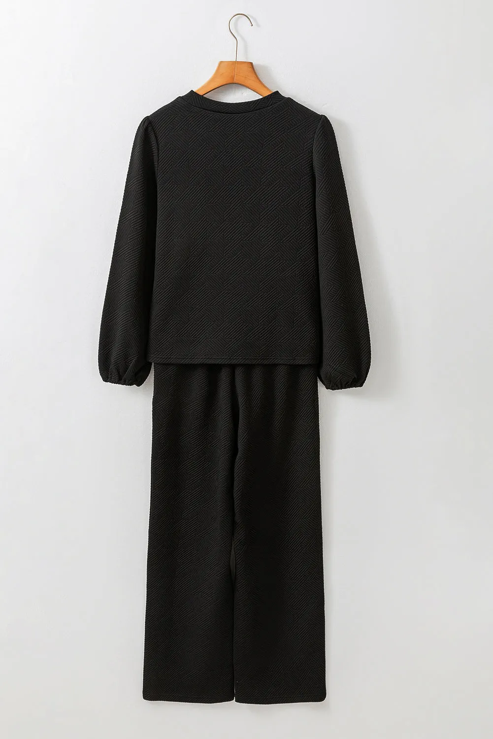 Black Textured Puff Sleeve Top and Trousers Set sold by Beagle Boutique product image thumbnail 5