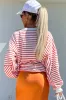 Orange Stripe Drop Shoulder Crew Neck Loose Sweatshirt sold by Beagle Boutique