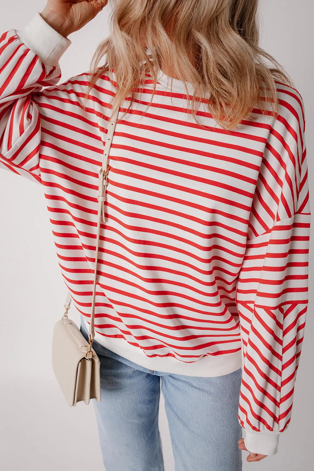 Orange Stripe Drop Shoulder Crew Neck Loose Sweatshirt sold by Beagle Boutique