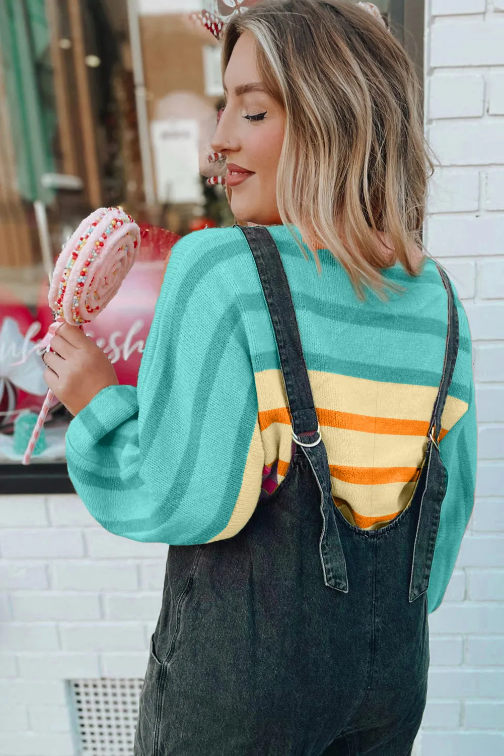 Yellow Stripe Gradient Striped Ribbed Edge Loose Sweater sold by Beagle Boutique product image thumbnail 4