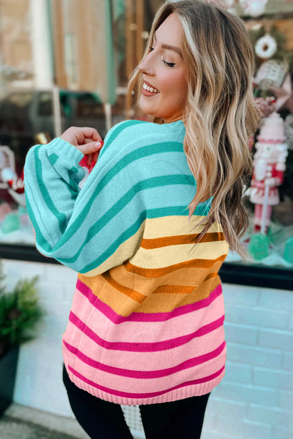 Yellow Stripe Gradient Striped Ribbed Edge Loose Sweater sold by Beagle Boutique product image thumbnail 2