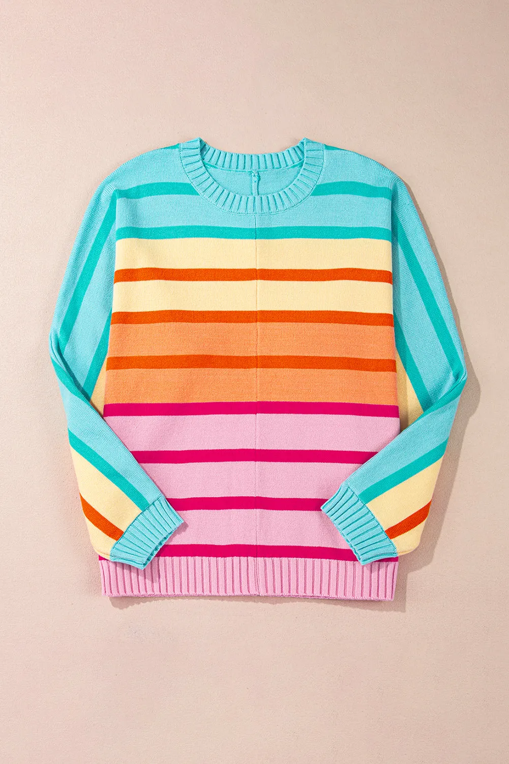 Yellow Stripe Gradient Striped Ribbed Edge Loose Sweater sold by Beagle Boutique product image thumbnail 5