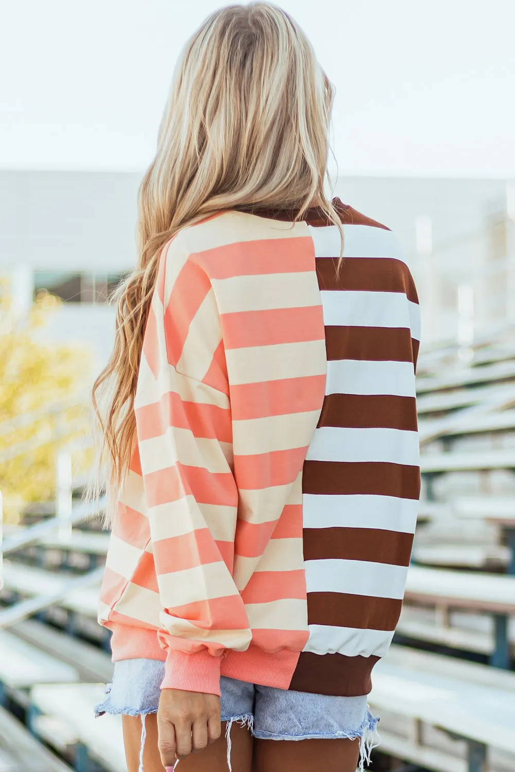 Brown Stripe Colour Block Drop Shoulder Pullover Sweatshirt sold by Beagle Boutique product image thumbnail 2