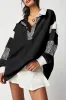 Black Striped Colorblock Patchwork Collar Sweatshirt sold by Beagle Boutique