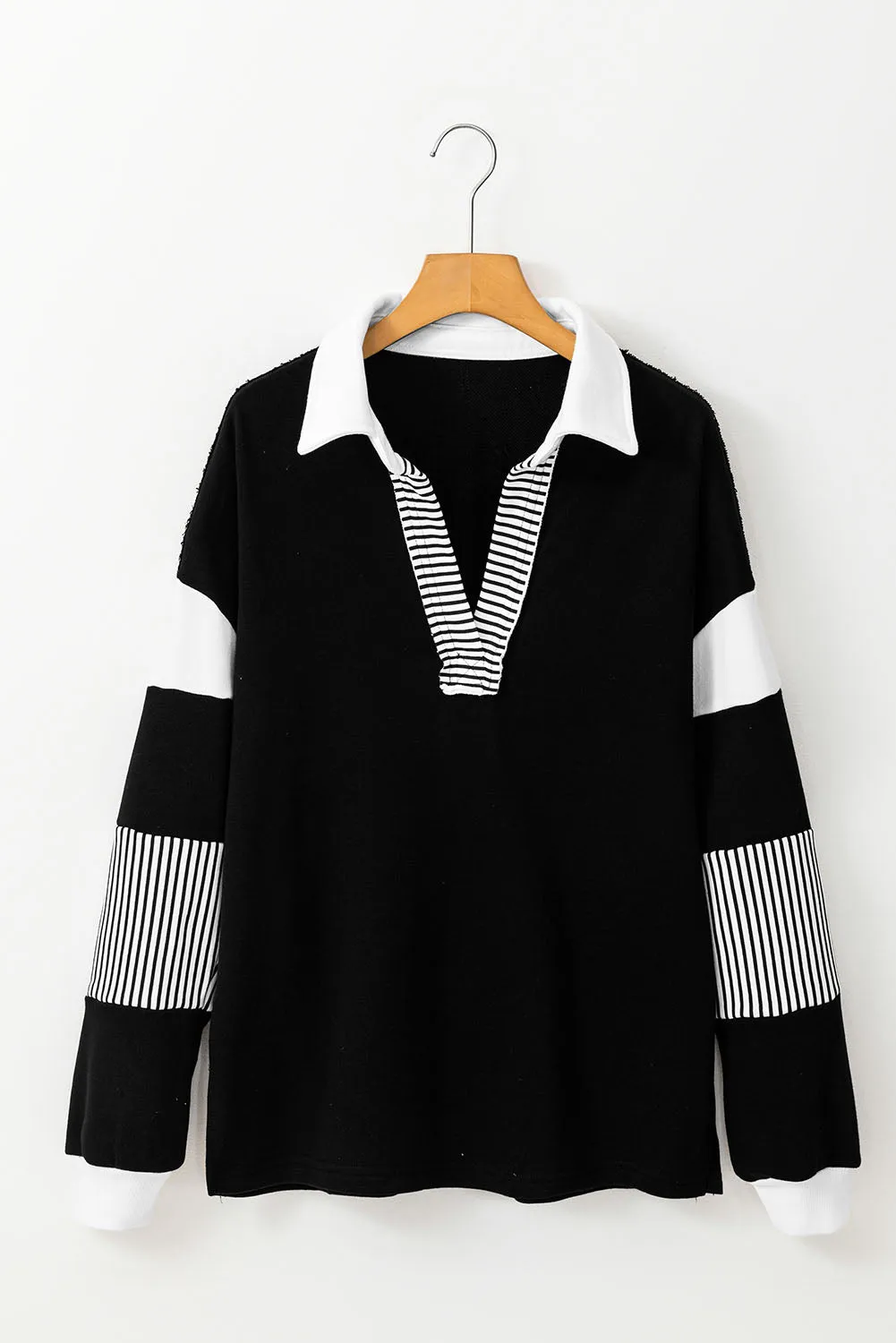Black Striped Colourblock Patchwork Collar Sweatshirt sold by Beagle Boutique product image thumbnail 5