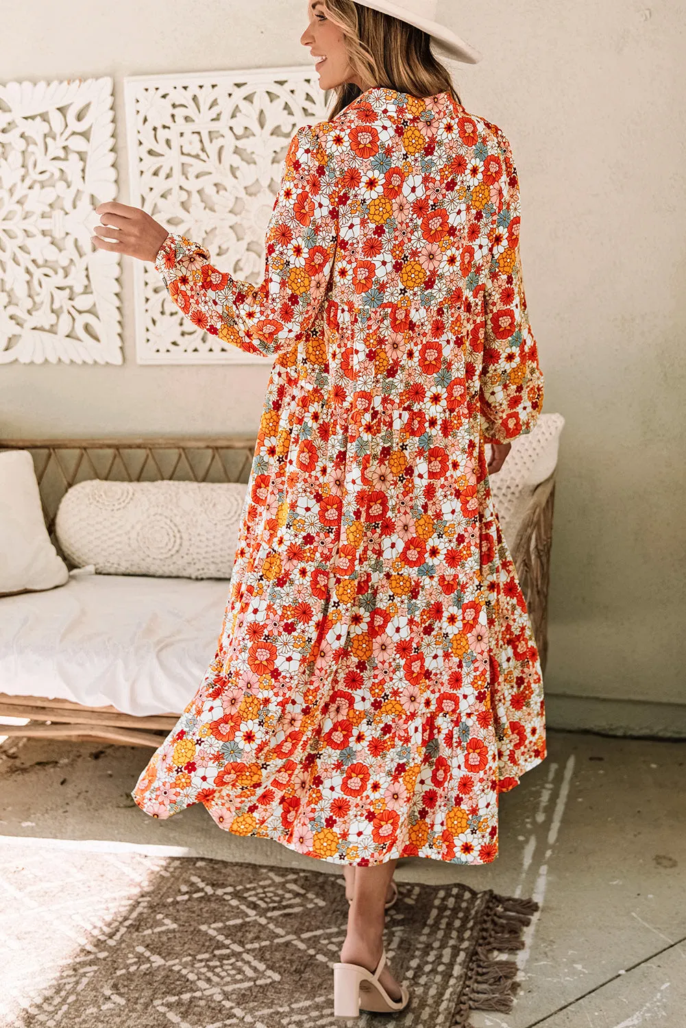 MultiColour Boho Floral Collared Long Sleeve Ruffled Dress sold by Beagle Boutique product image thumbnail 2