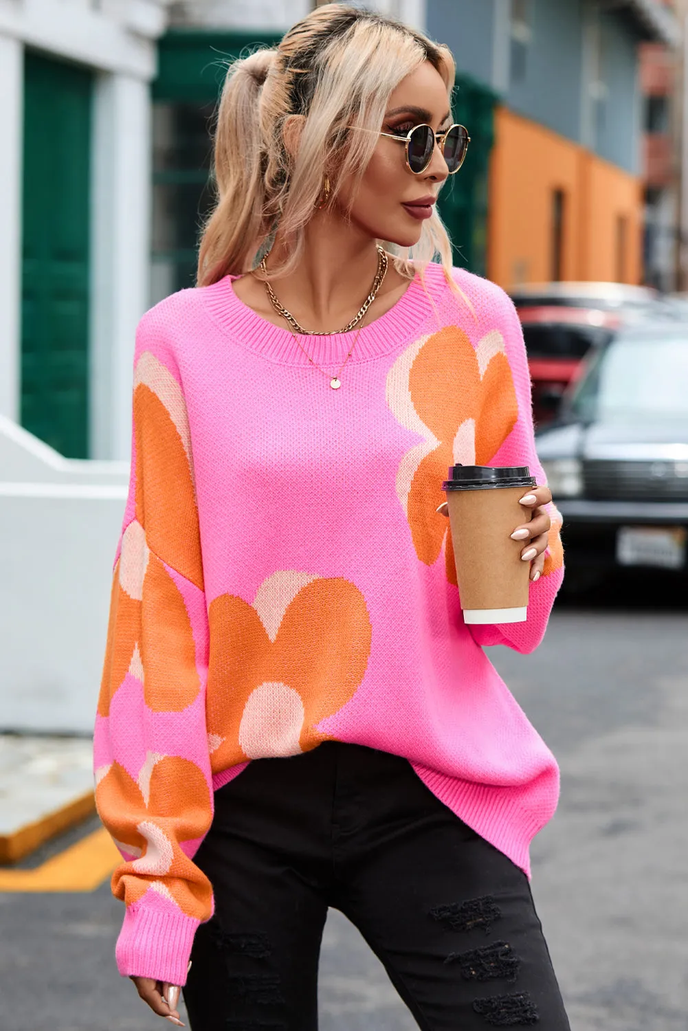 Flower Pattern Slouchy Sweater sold by Beagle Boutique product image thumbnail 3