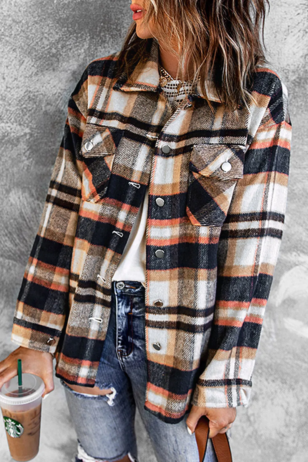 Geometric Plaid Print Pocketed Shacket sold by Beagle Boutique product image thumbnail 3