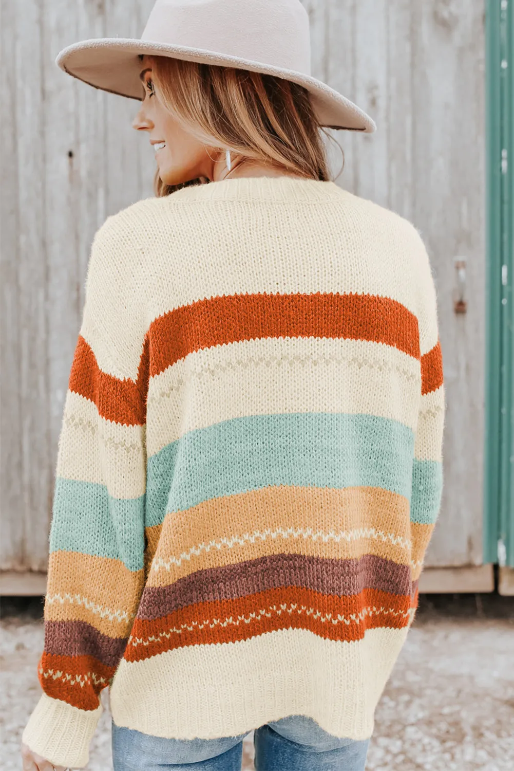 Crew Neck Drop-shoulder Striped Colour Block Sweater sold by Beagle Boutique product image thumbnail 5