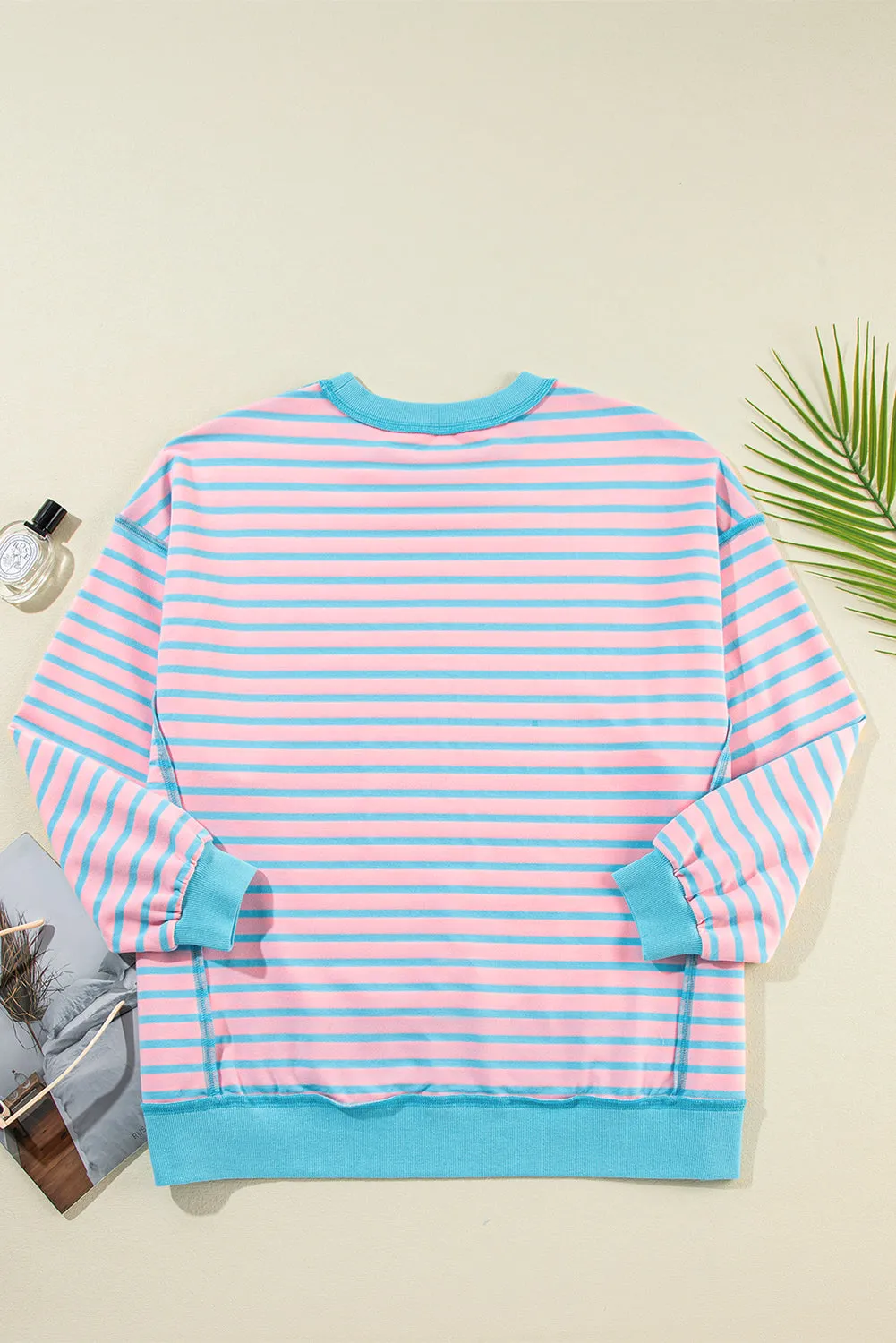 Pink Stripe Contrast Trim High Low Pullover Tunic Sweatshirt sold by Beagle Boutique product image thumbnail 5