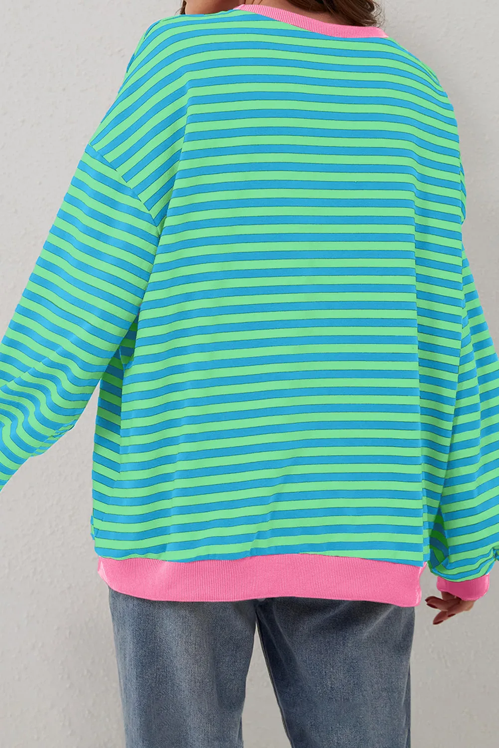 Sky Blue Stripe Oversized Contrast Trim Pullover Sweatshirt sold by Beagle Boutique product image thumbnail 5