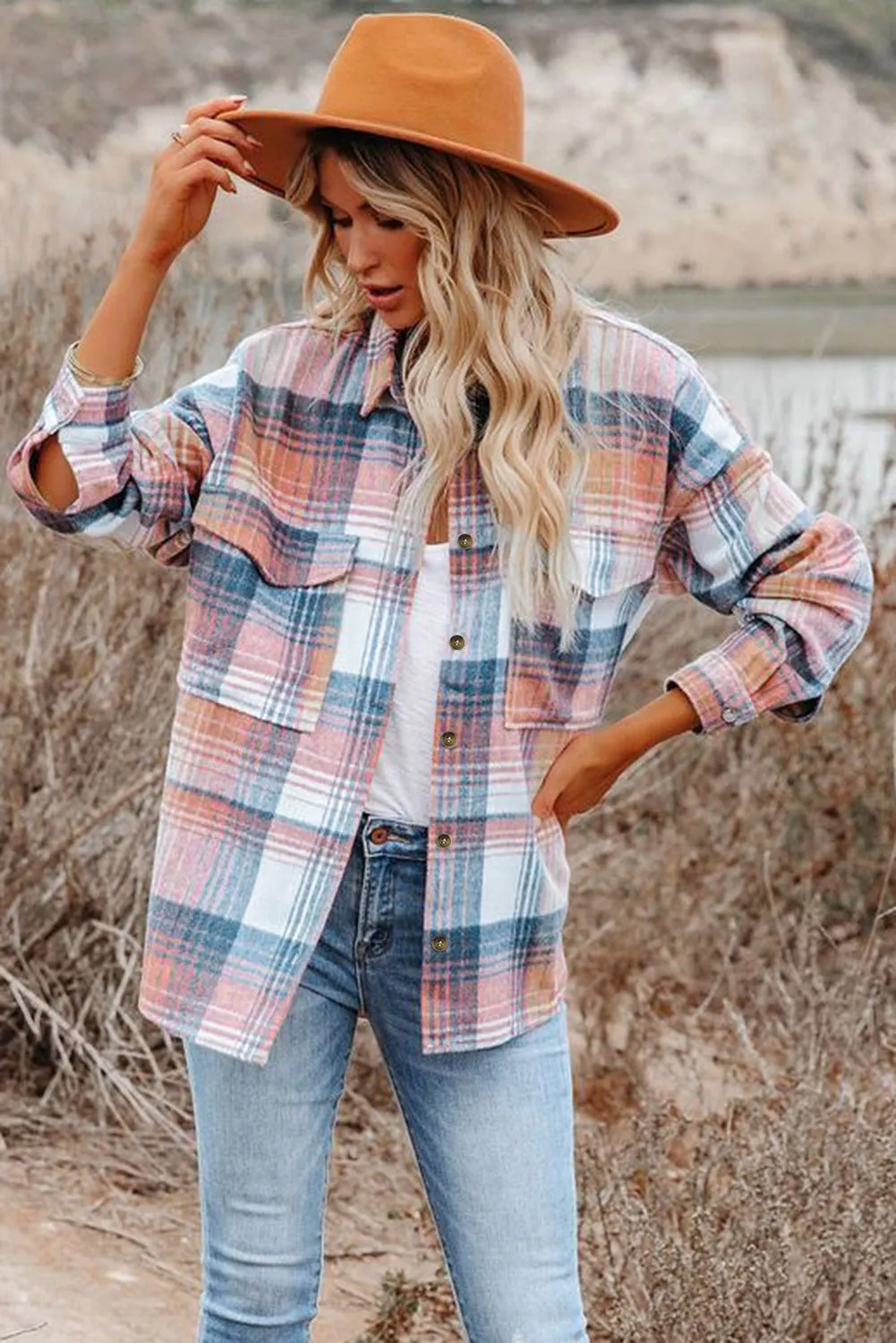 Pink Black/Pink Plaid Flap Pockets Shacket sold by Beagle Boutique product image thumbnail 5