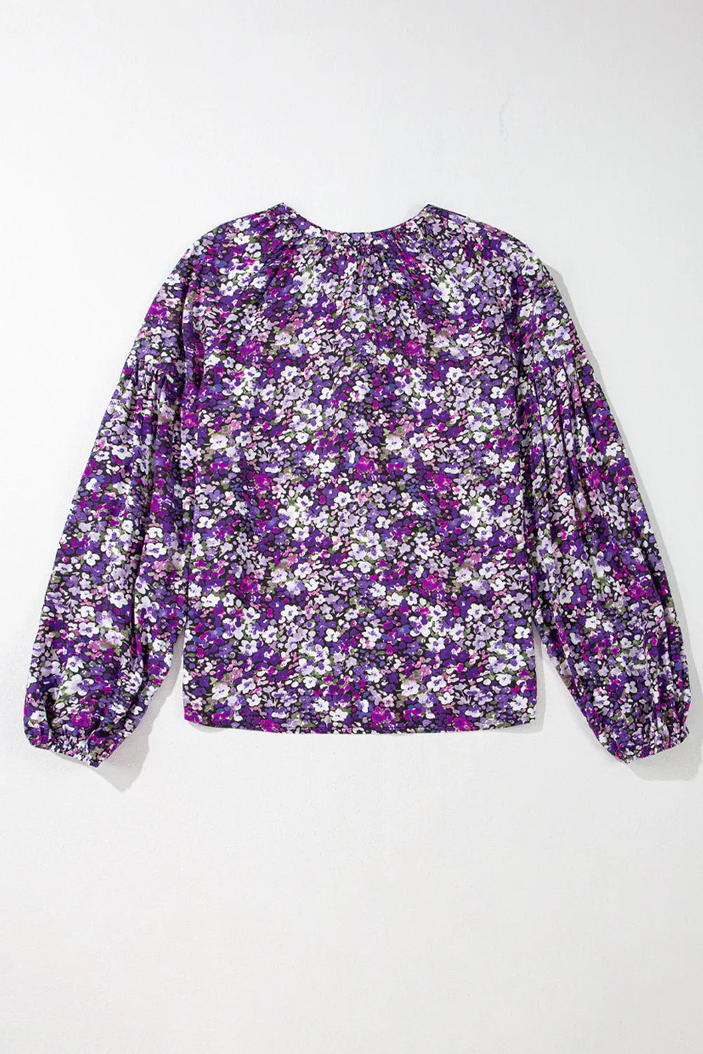 Purple Boho Flower Split V Neck Bubble Sleeve Blouse sold by Beagle Boutique product image thumbnail 5