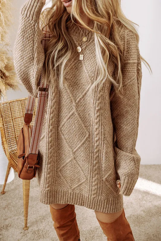 Parchment Cable Knit Drop Shoulder Loose Fit Sweater Dress sold by Beagle Boutique
