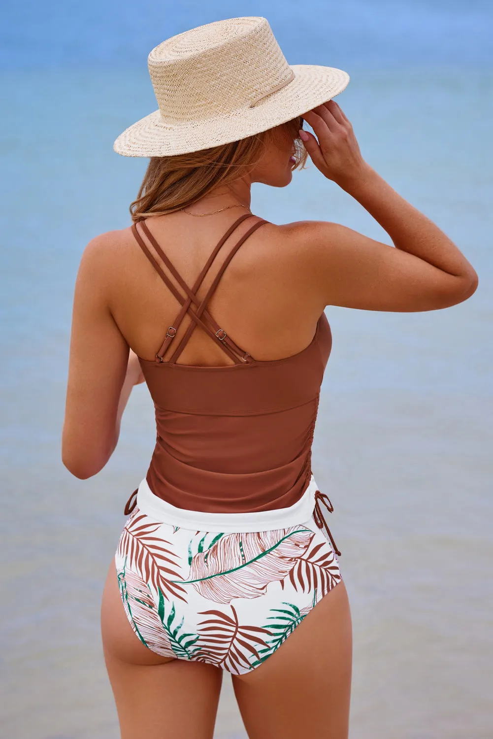 Mineral Red Drawstring Tummy Control Mix-and-match 2pcs Tankini Swimsuit sold by Beagle Boutique product image thumbnail 2