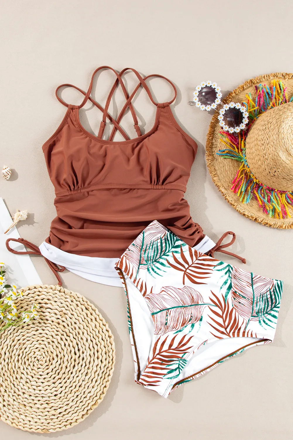 Mineral Red Drawstring Tummy Control Mix-and-match 2pcs Tankini Swimsuit sold by Beagle Boutique product image thumbnail 5