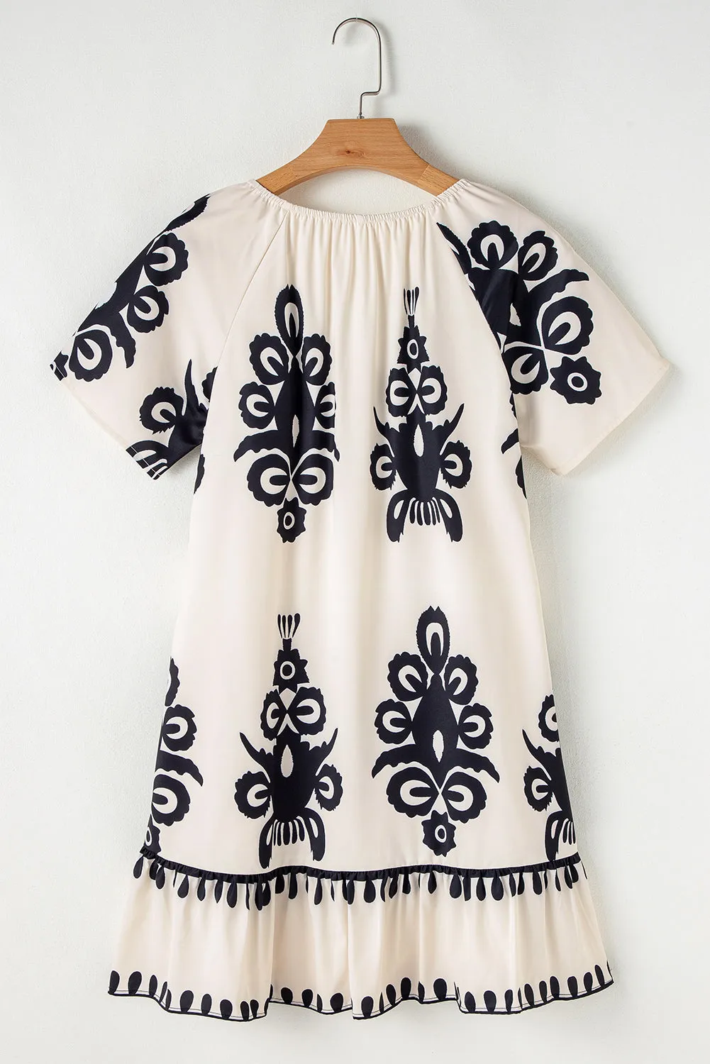 Beige Western Print Ruffled Short Sleeve Loose Dress sold by Beagle Boutique product image thumbnail 5