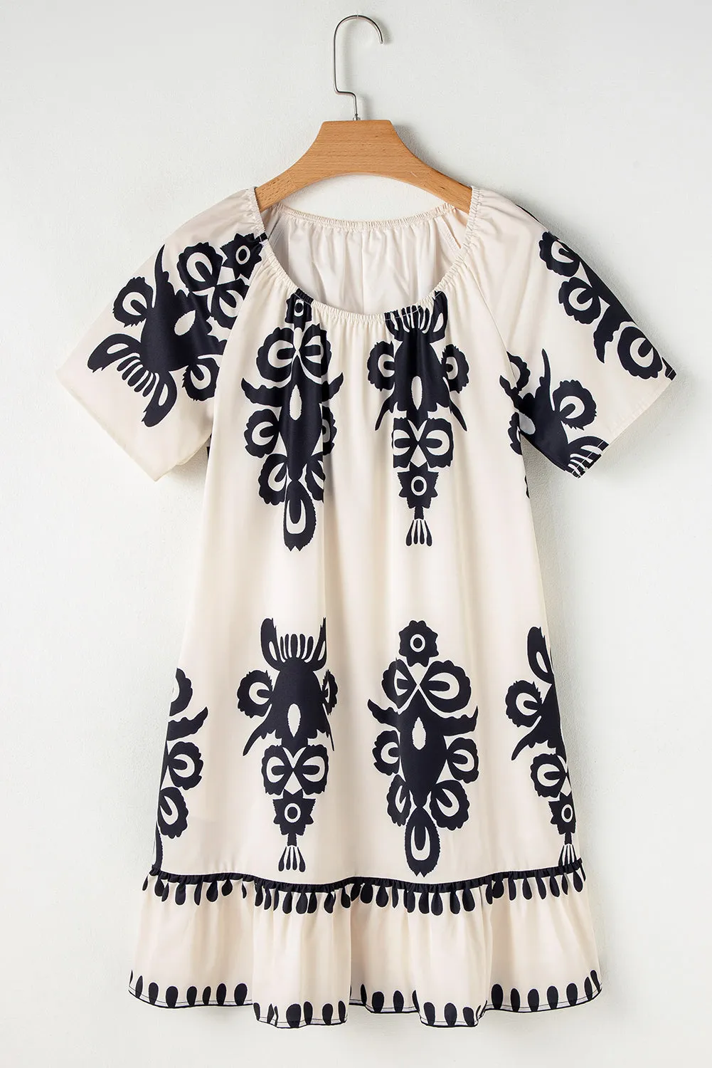 Beige Western Print Ruffled Short Sleeve Loose Dress sold by Beagle Boutique product image thumbnail 4