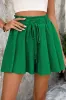 Dark Green Textured Frilled Lace-up High Waist Ruffle Wide Leg Shorts sold by Beagle Boutique