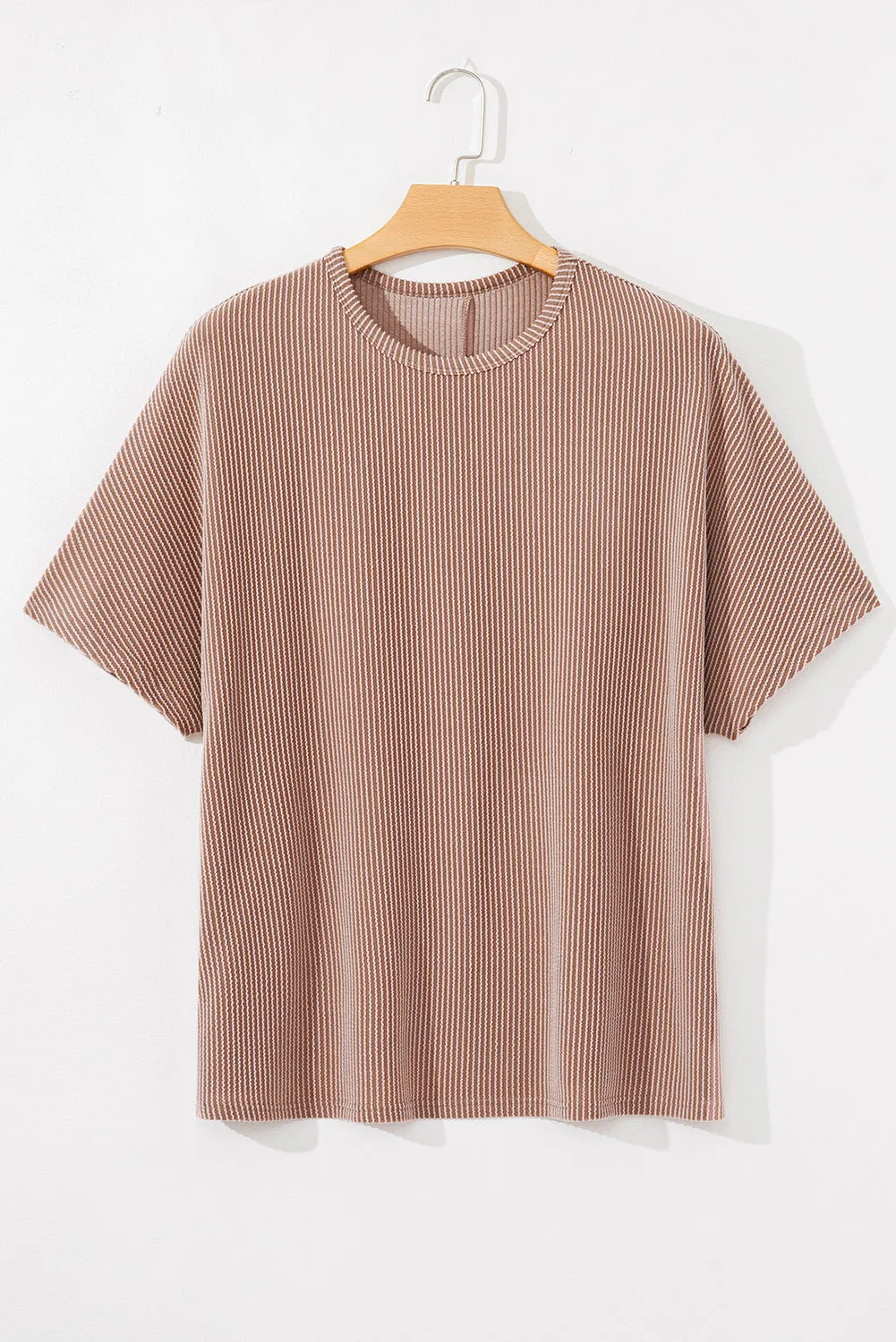 Smoke Grey Ribbed Striped Crew Neck Plus Size Knit T Shirt sold by Beagle Boutique product image thumbnail 4