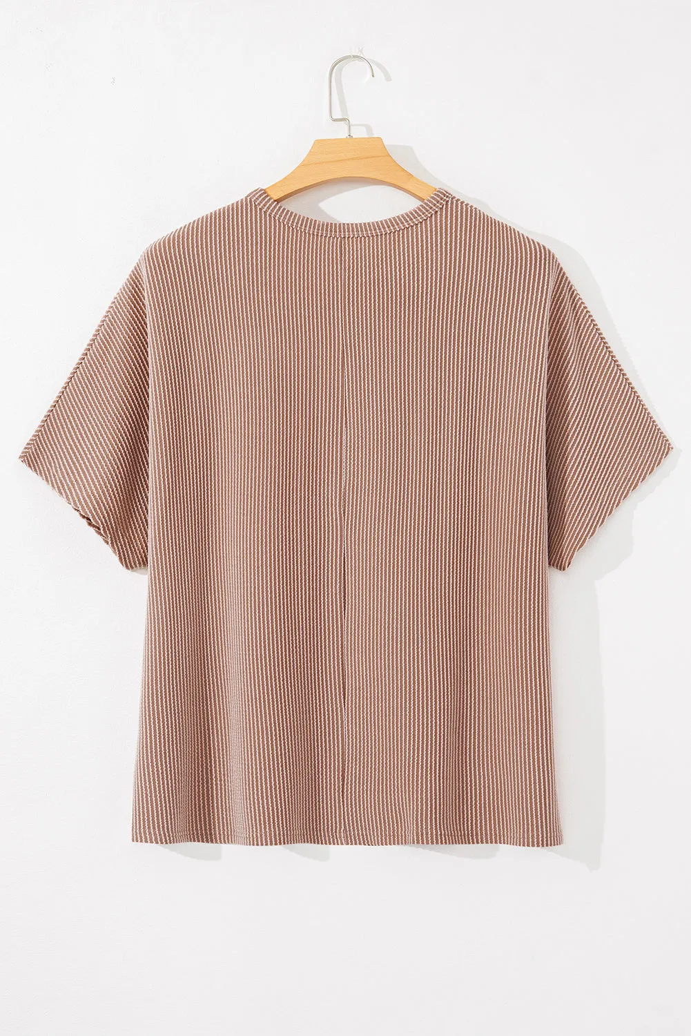 Smoke Grey Ribbed Striped Crew Neck Plus Size Knit T Shirt sold by Beagle Boutique product image thumbnail 5