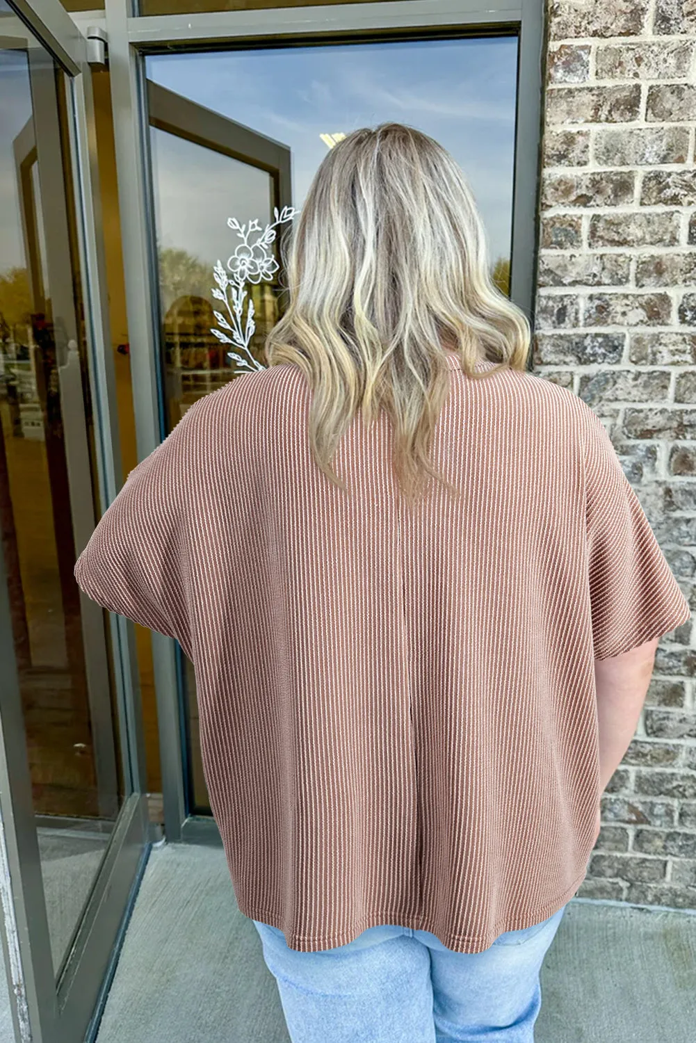 Smoke Grey Ribbed Striped Crew Neck Plus Size Knit T Shirt sold by Beagle Boutique product image thumbnail 2