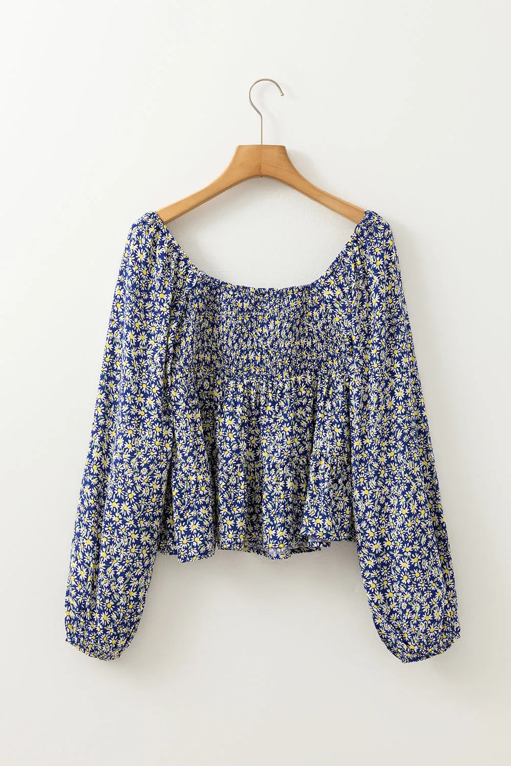 Blue Boho Floral Print Smocked Square Neck Loose Fit Blouse sold by Beagle Boutique product image thumbnail 5