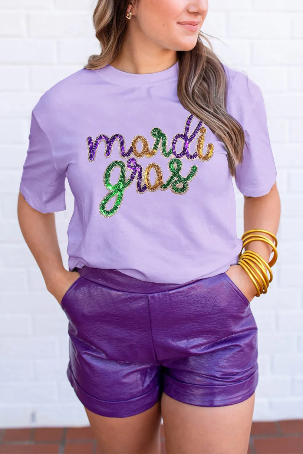 Wisteria Sequin mardi gras Graphic Shirt sold by Beagle Boutique