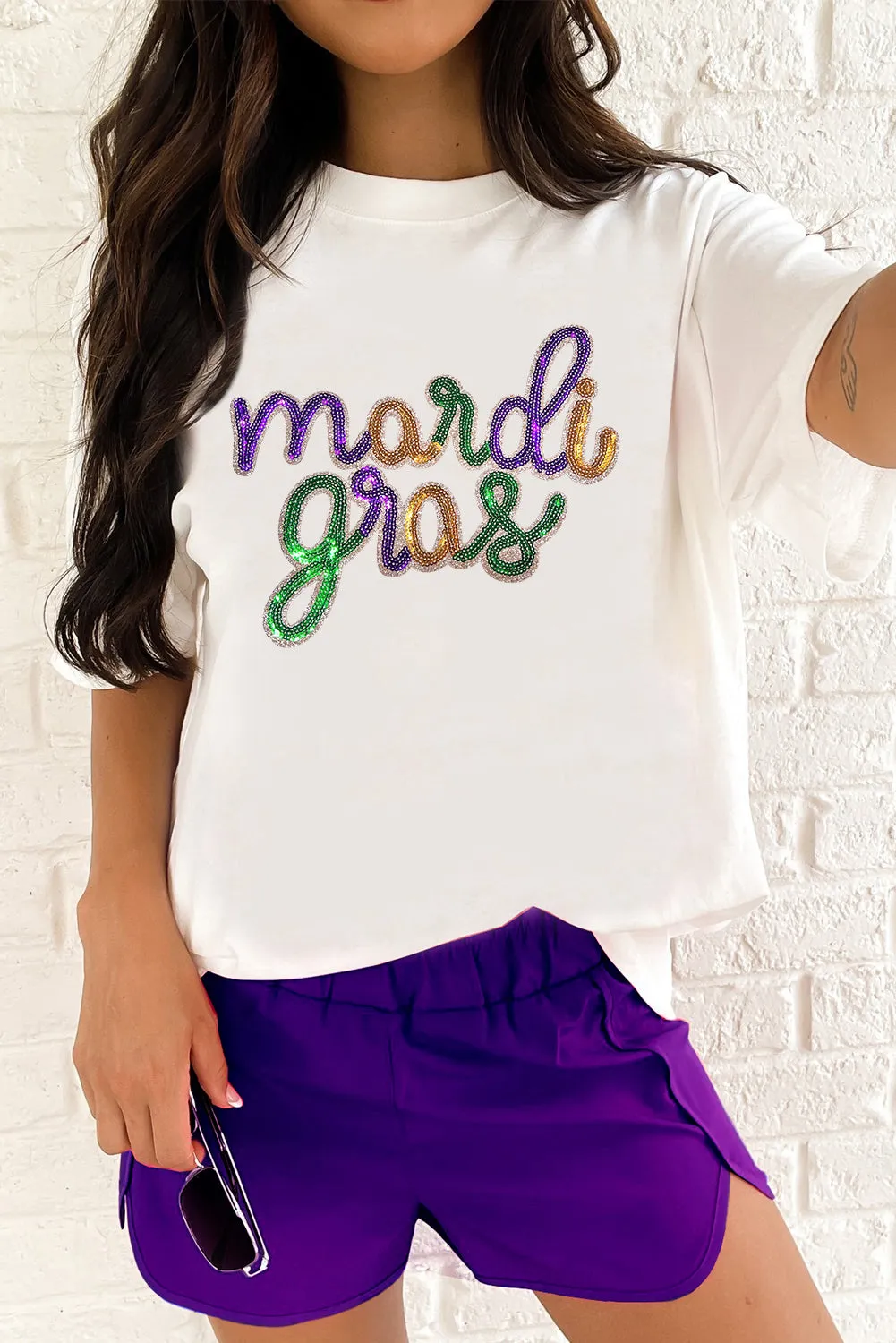 Wisteria Sequin mardi gras Graphic Shirt sold by Beagle Boutique product image thumbnail 3