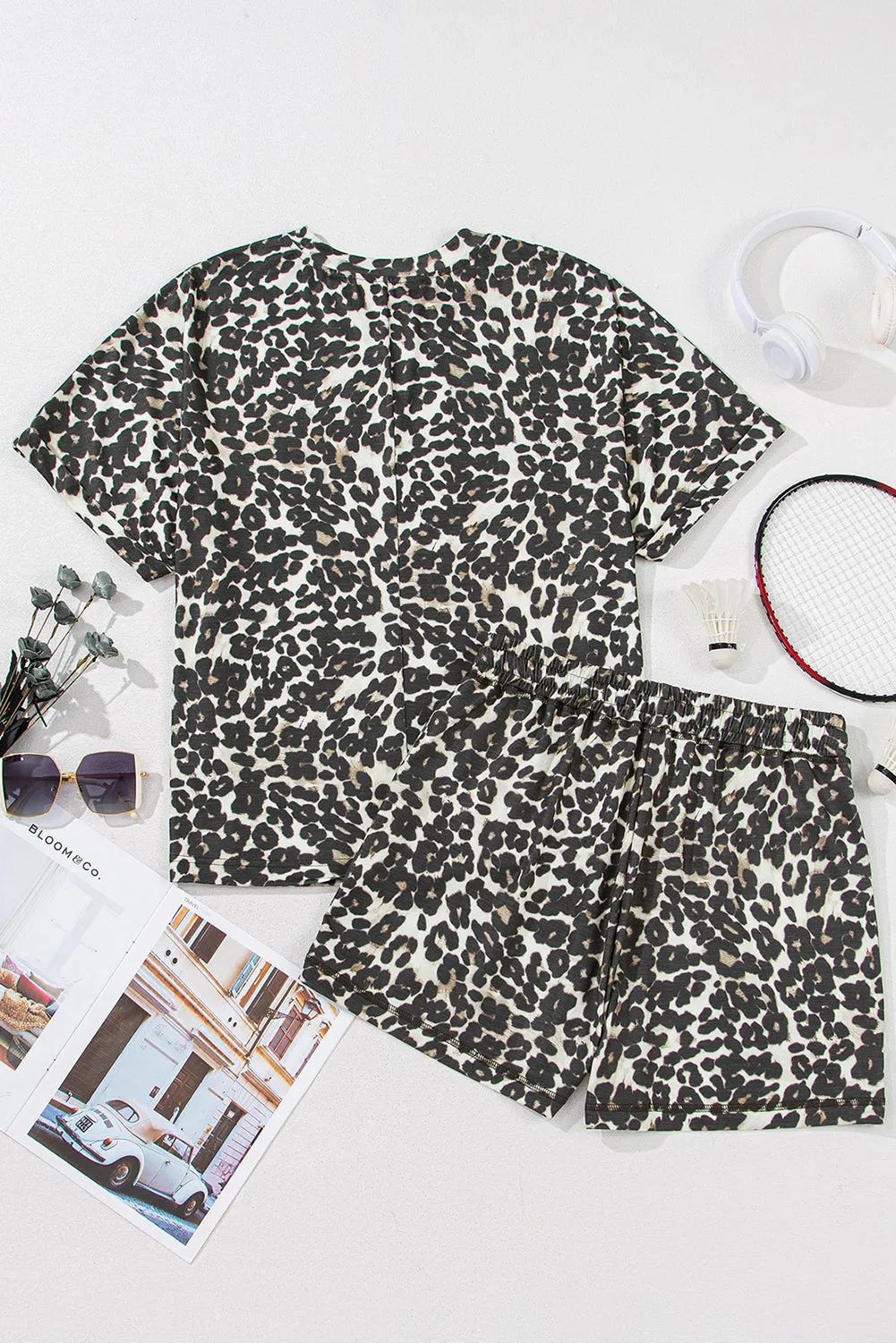 Black Cheetah Printed Casual Tee and Shorts Lounge Set sold by Beagle Boutique product image thumbnail 5
