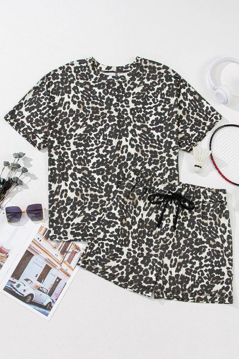 Black Cheetah Printed Casual Tee and Shorts Lounge Set sold by Beagle Boutique product image thumbnail 4