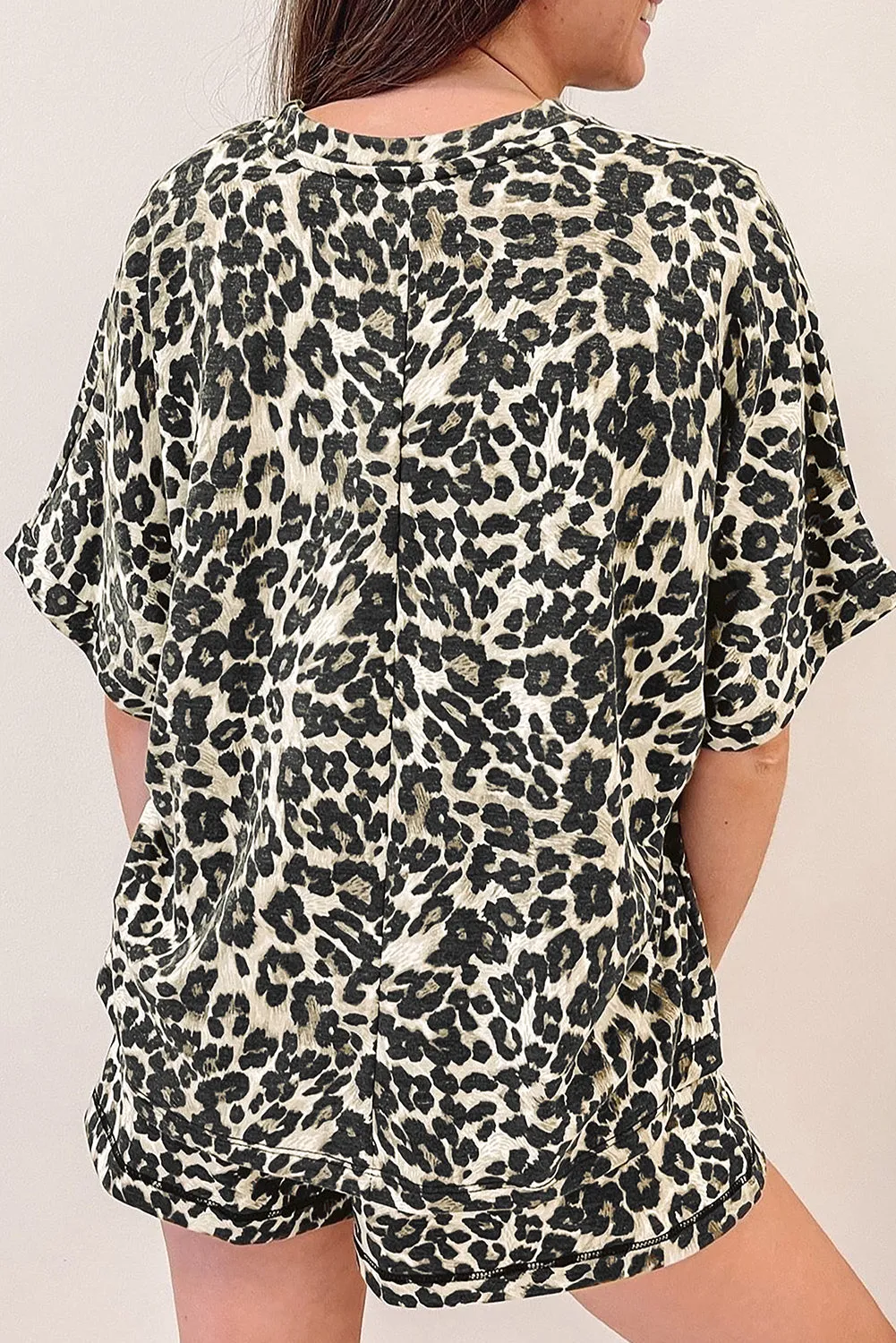 Black Cheetah Printed Casual Tee and Shorts Lounge Set sold by Beagle Boutique product image thumbnail 2