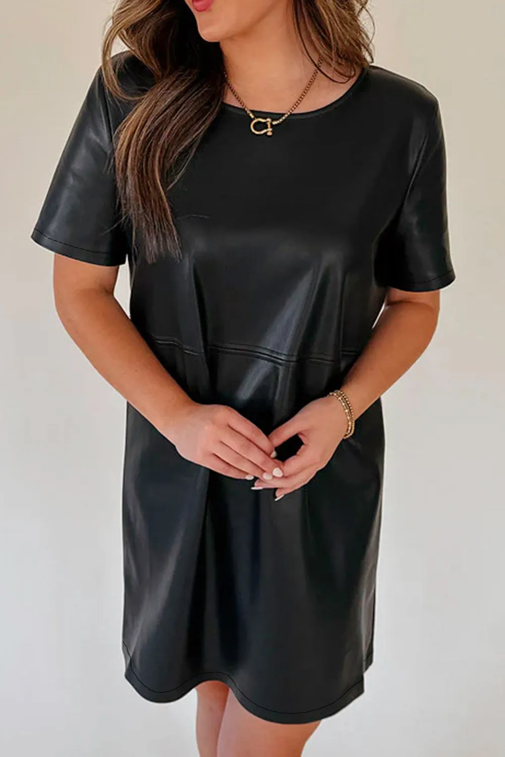 Black Faux Leather Loose T-shirt Dress sold by Beagle Boutique