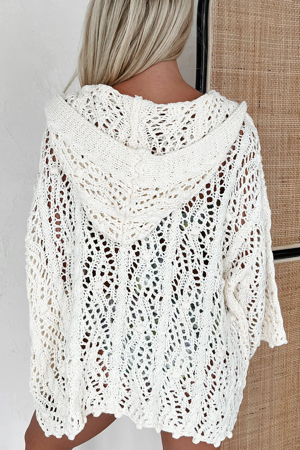 White Fashion Open Knit Hooded Beach Cover Up sold by Beagle Boutique product image thumbnail 2
