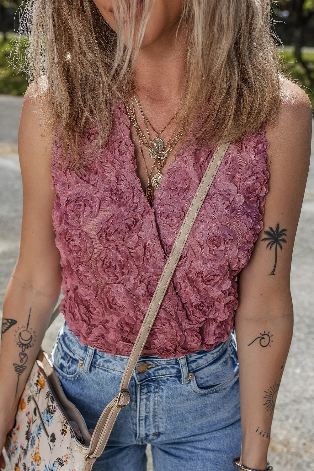Heather Floral Textured V Neck Wrapped Sleeveless Bodysuit sold by Beagle Boutique product image thumbnail 3