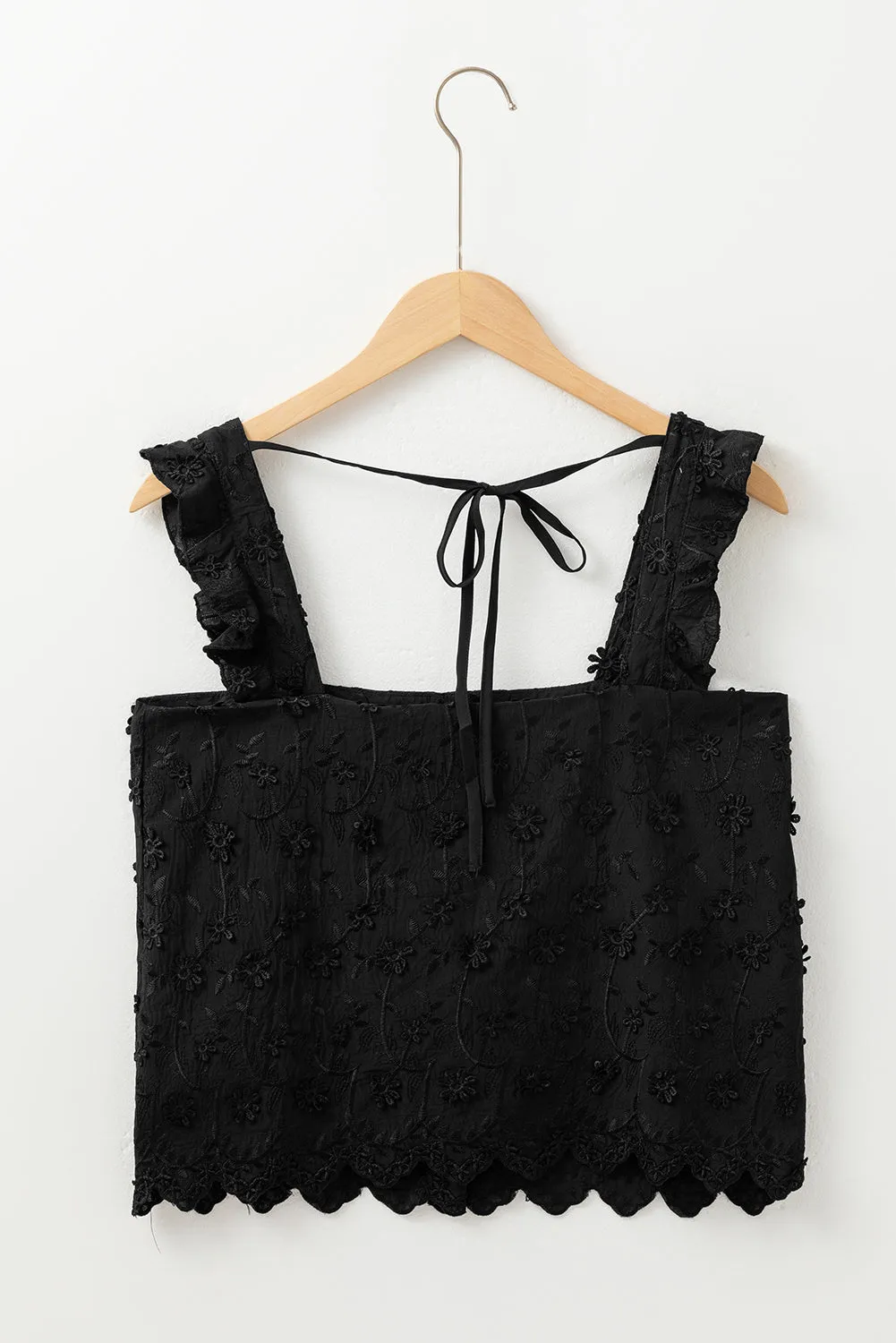 Black Floral Embroidered Buttoned Square Neck Tank Top sold by Beagle Boutique product image thumbnail 5